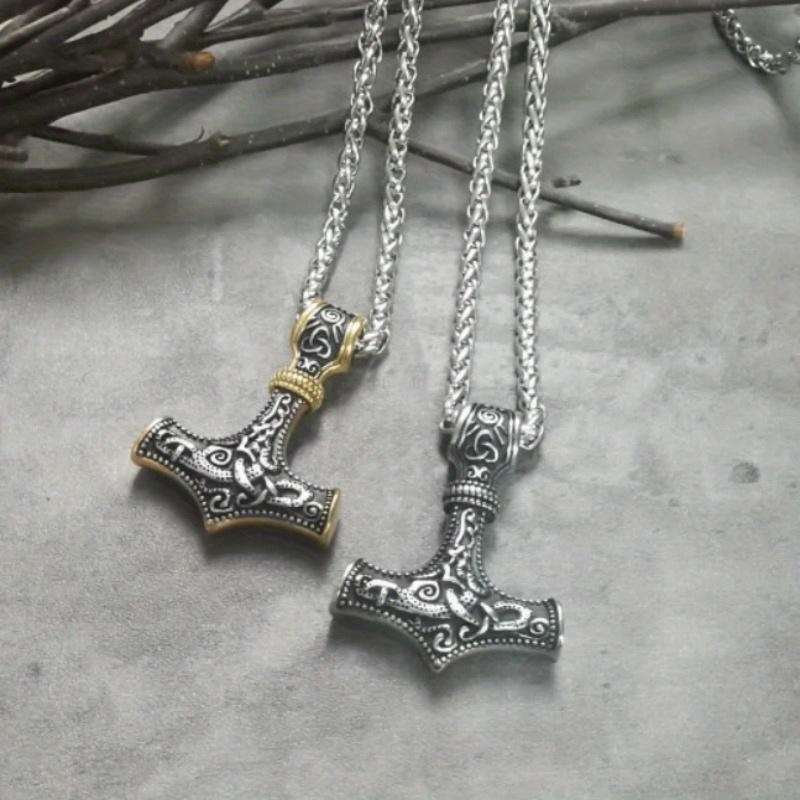 Vintage Nordic High Viking Hammer Mjolnir Amulet Men's Necklace